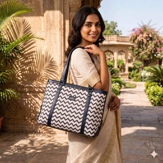 Sleek Laptop Canvas Tote Handbags (Black & White)