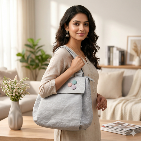 Versatile Round Base Tote Bags (Silver Grey)