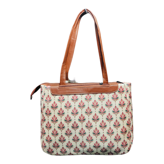 Triple Partition Canvas Handbag (Creme)