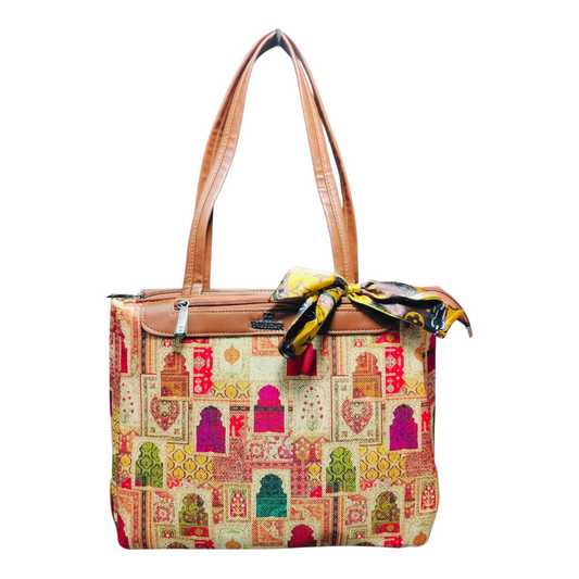 Triple Partition Canvas Handbag (Golden Brown)