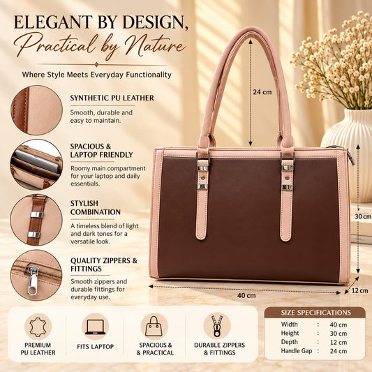 Two Tone Combination Tote Bags (Brown & Pink)