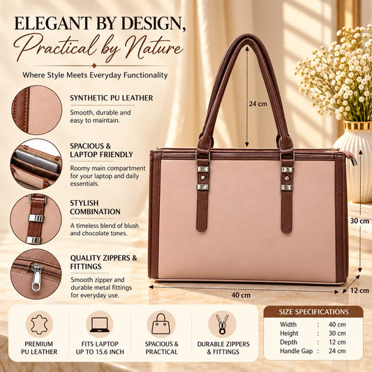 Two Tone Combination Tote Bags (Pink & Brown)