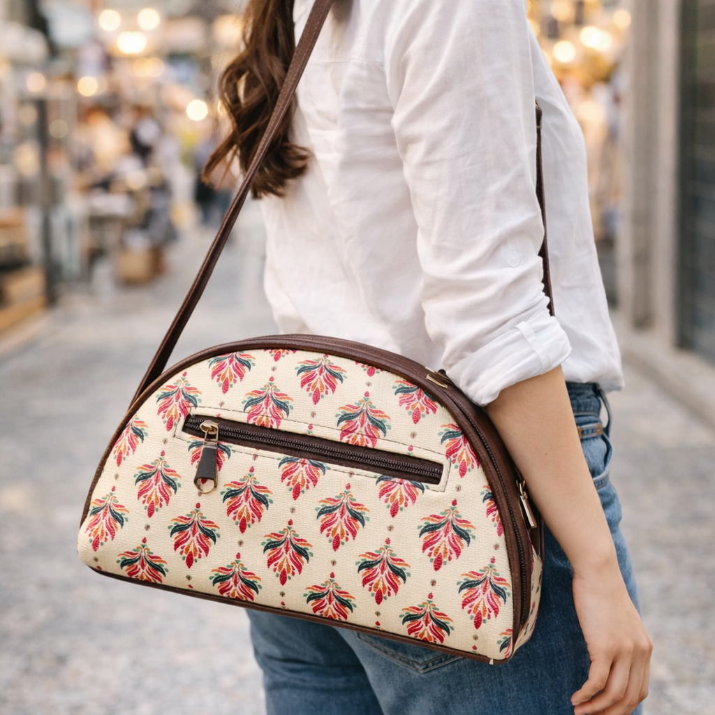 Wristlet Cum Sling Bag (White Floral)