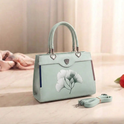 Floral Printed Handbag - Detachable Sling (Light Green)