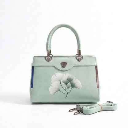 Floral Printed Handbag - Detachable Sling (Light Green)