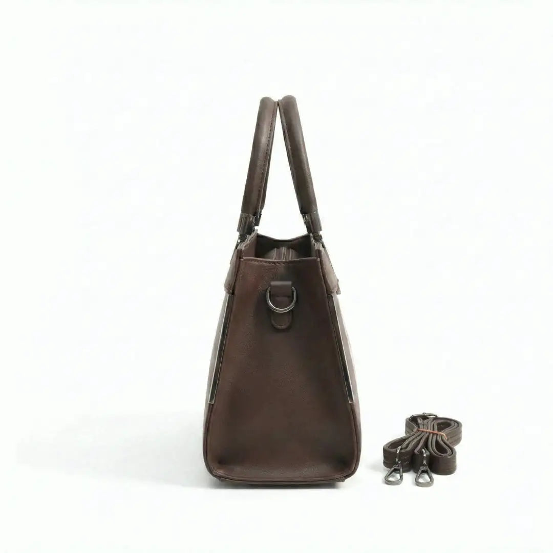 Floral Printed Handbag - Detachable Sling (Brown)