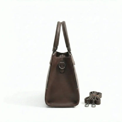 Floral Printed Handbag - Detachable Sling (Brown)