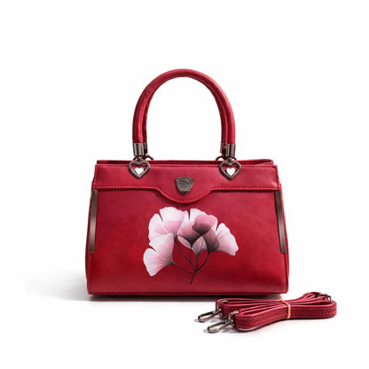 Floral Printed Handbag - Detachable Sling (Maroon)