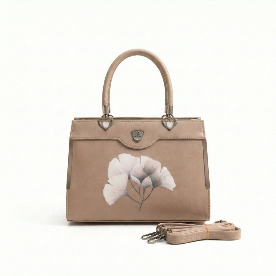Floral Printed Handbag - Detachable Sling