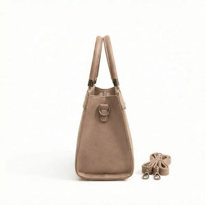 Floral Printed Handbag - Detachable Sling (Camel Brown)