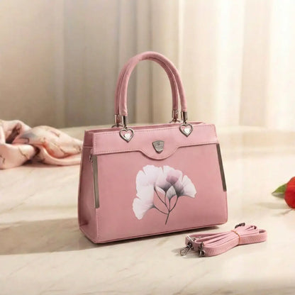 Floral Printed Handbag - Detachable Sling (Pink)