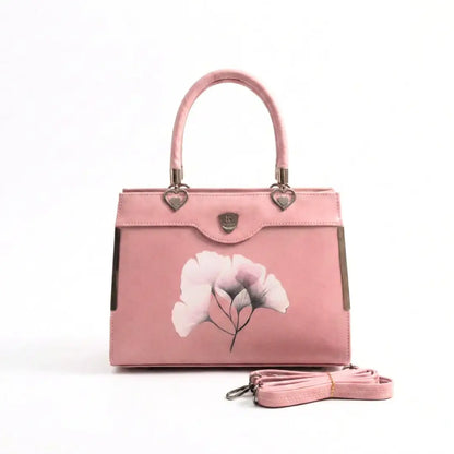 Floral Printed Handbag - Detachable Sling (Pink)