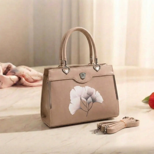 Floral Printed Handbag - Detachable Sling (Camel Brown)