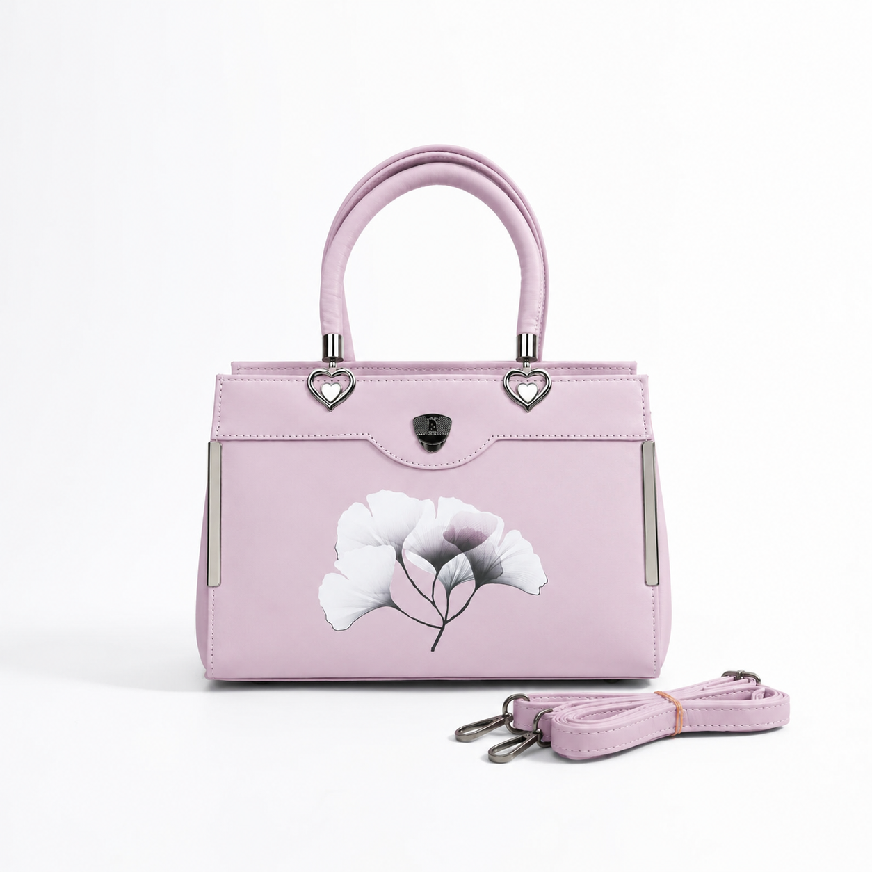 Floral Printed Handbag - Detachable Sling (Lavender)