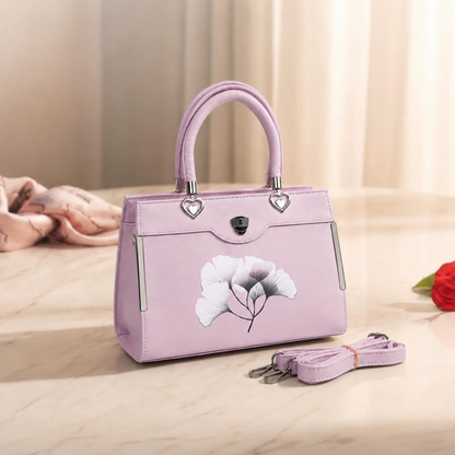 Floral Printed Handbag - Detachable Sling (Lavender)