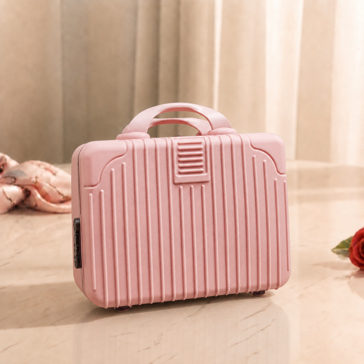 Stripes Mini Suitcase (Dark Pink)