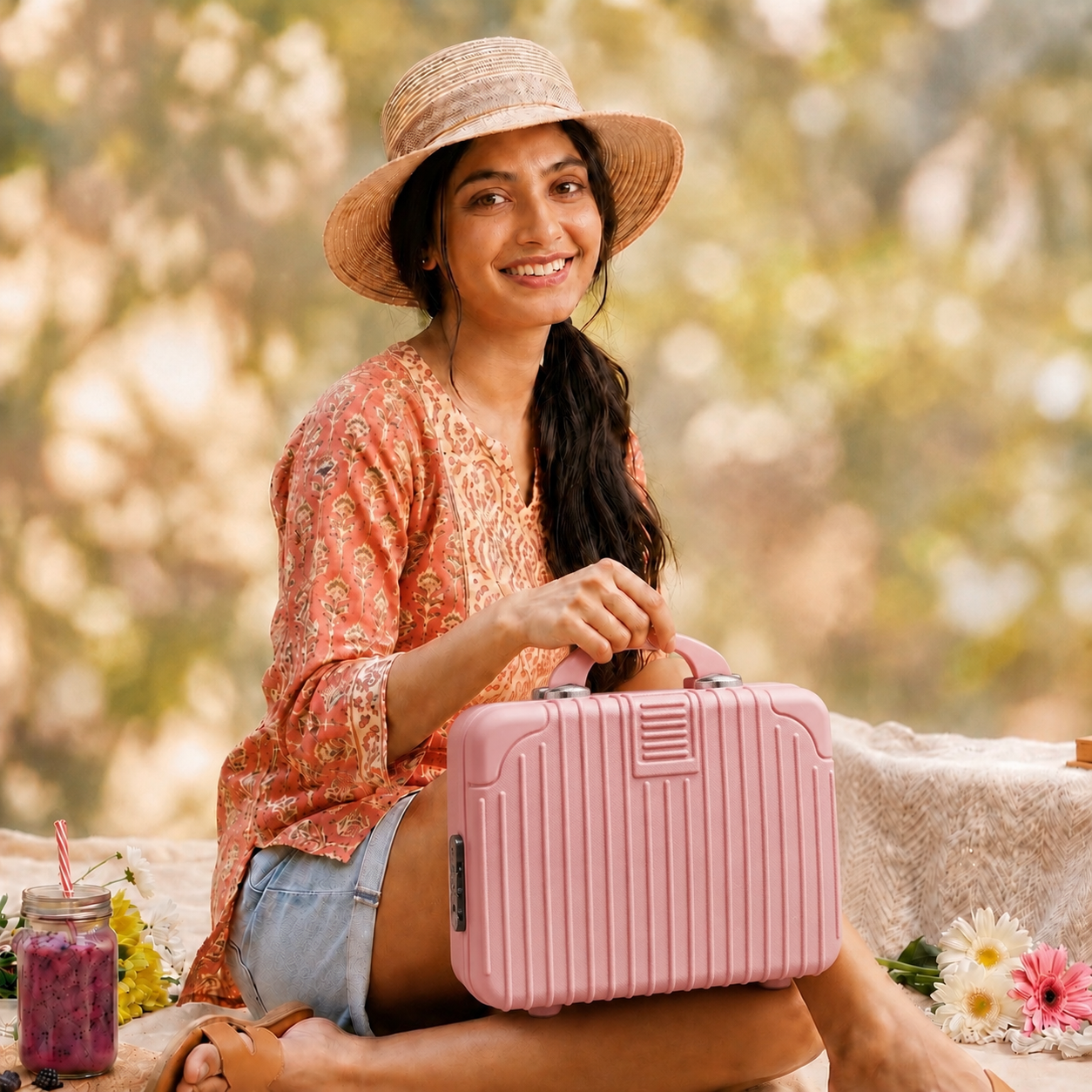 Stripes Mini Suitcase (Dark Pink)