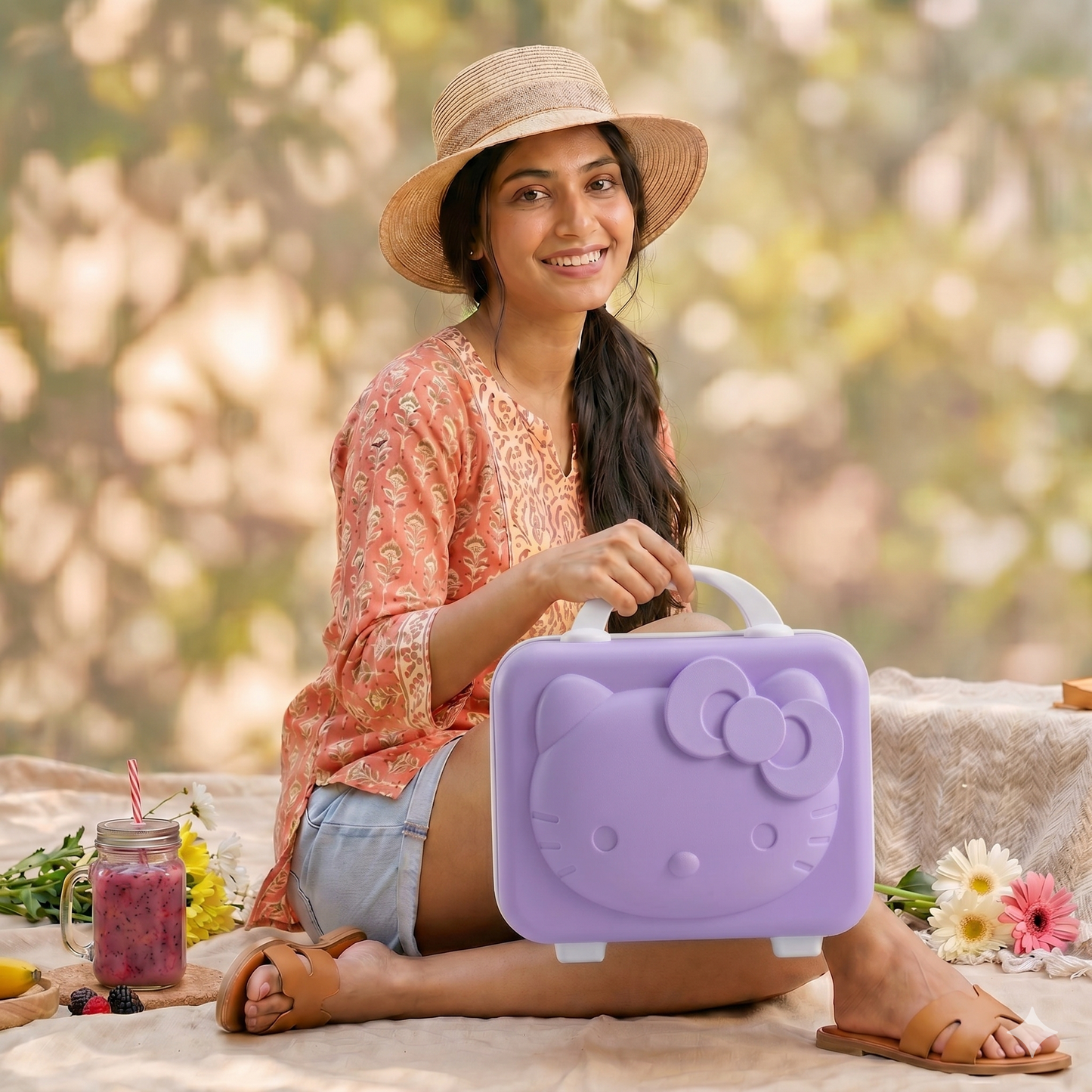 Kitty Mini Suitcase - Purple & White Combination