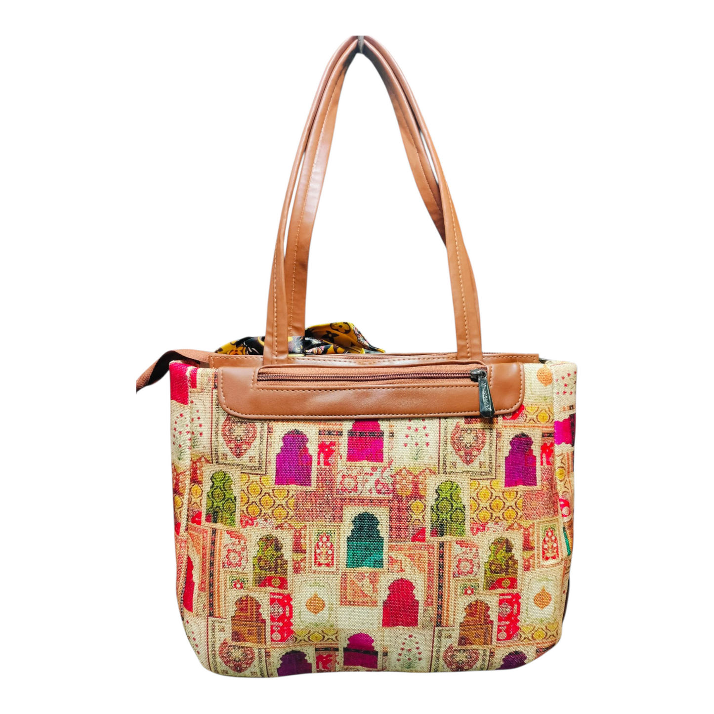 Triple Partition Canvas Handbag (Golden Brown)