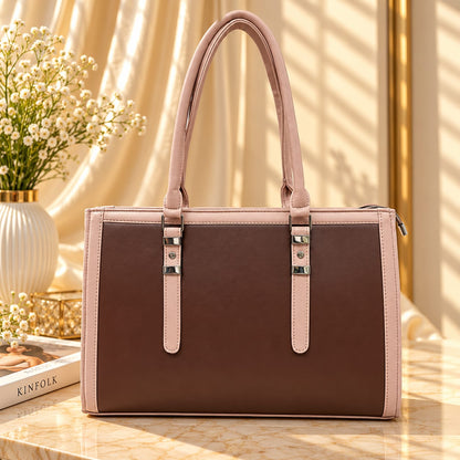 Two Tone Combination Tote Bags (Brown & Pink)