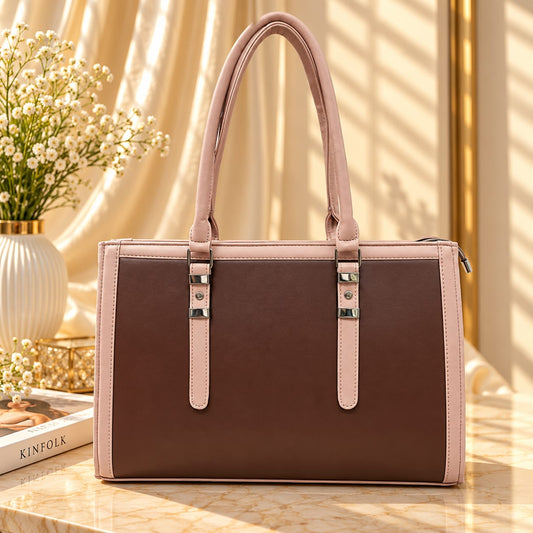 Two Tone Combination Tote Bags (Brown & Pink)