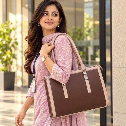 Two Tone Combination Tote Bags (Brown & Pink)