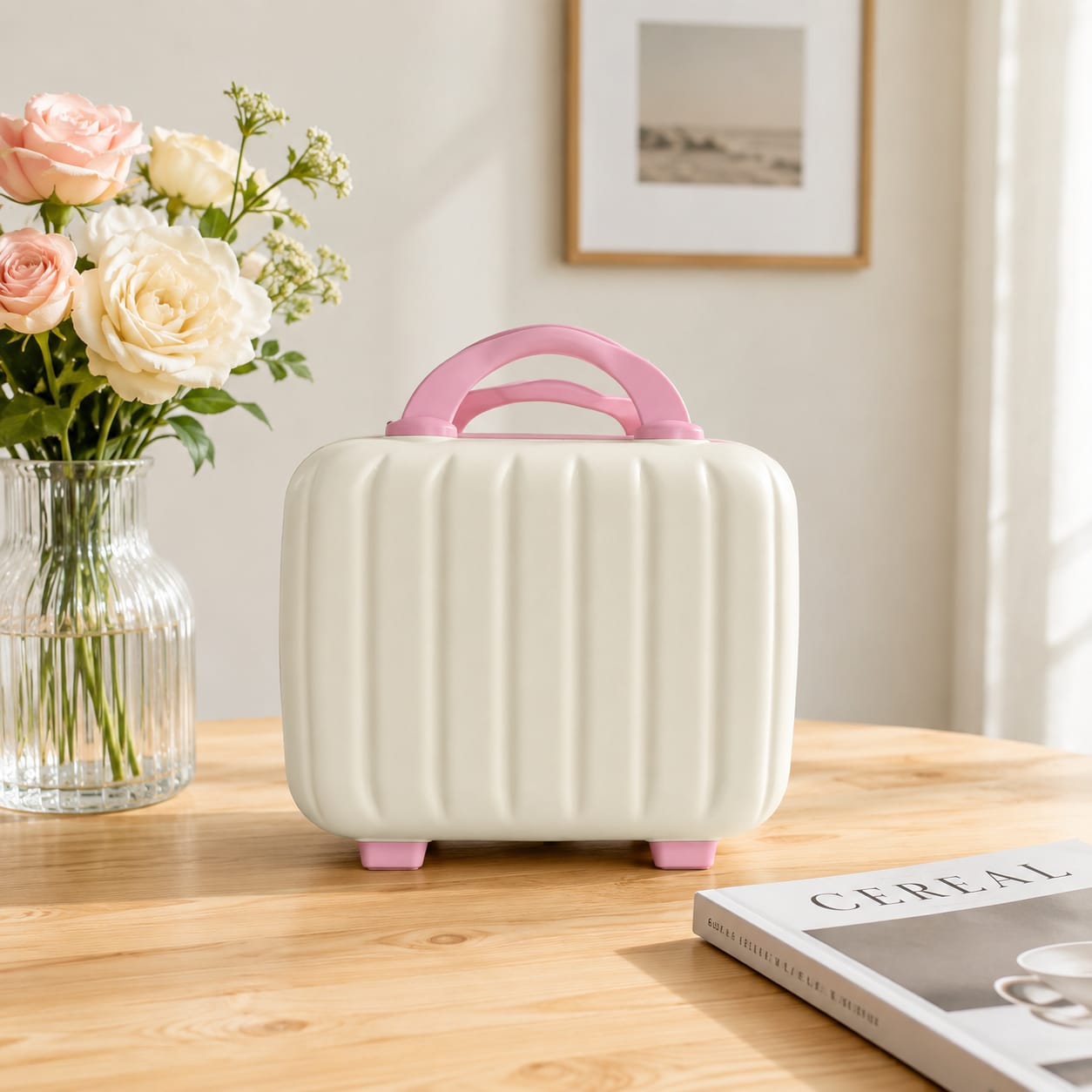 Stripes Mini Suitcase - Cream & Pink Combination