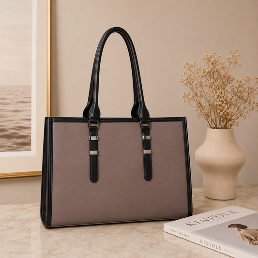 Two Tone Combination Tote Bags (Beige & Black)