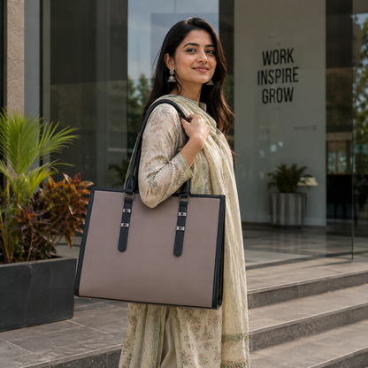 Two Tone Combination Tote Bags (Beige & Black)