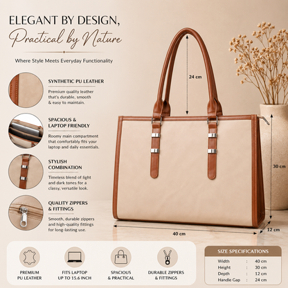 Two Tone Combination Tote Bags (Beige & Tan)