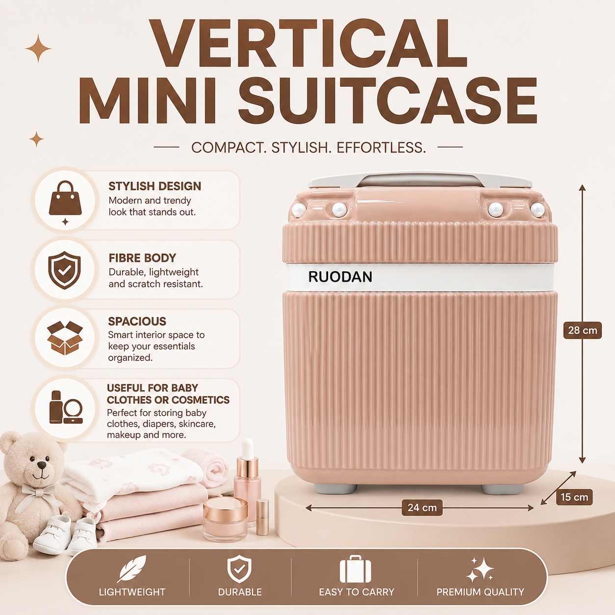 Vertical Mini Suitcase(Brown)