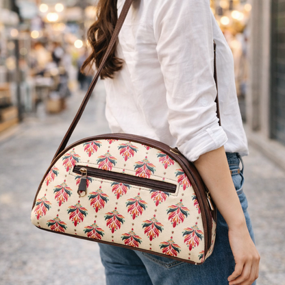 Wristlet Cum Sling Bag (White Floral)