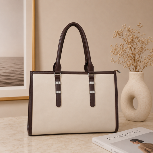 Two Tone Combination Tote Bags (Cream & Brown)