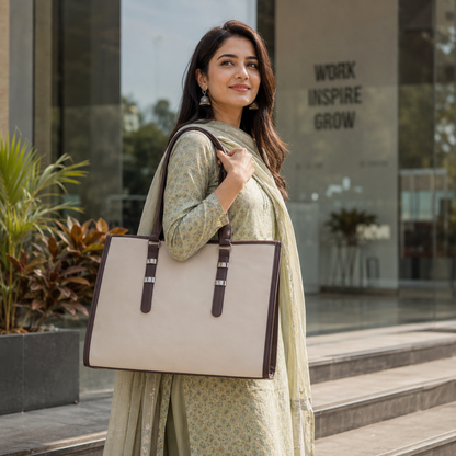 Two Tone Combination Tote Bags (Cream & Brown)