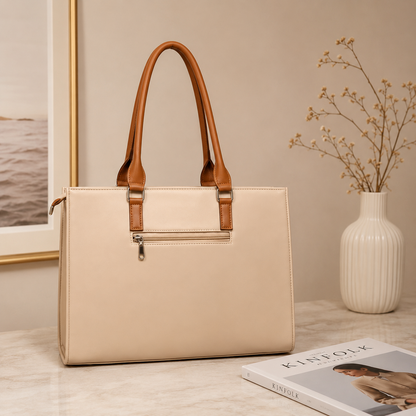 Two Tone Combination Tote Bags (Beige & Tan)