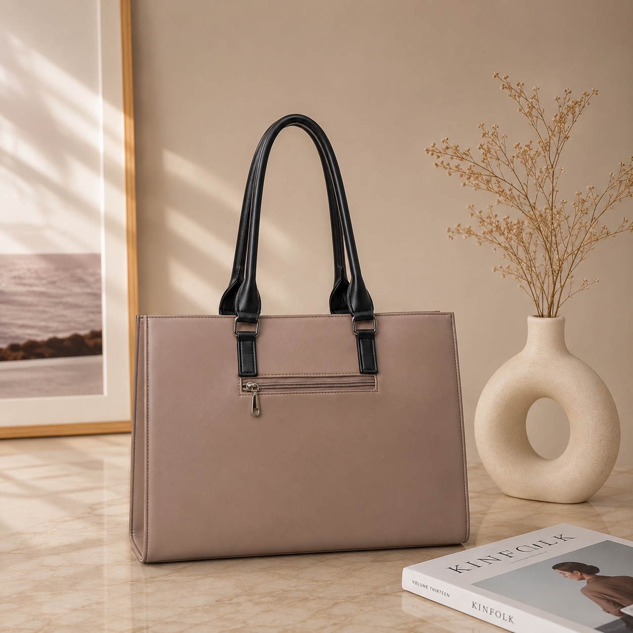Two Tone Combination Tote Bags (Beige & Black)