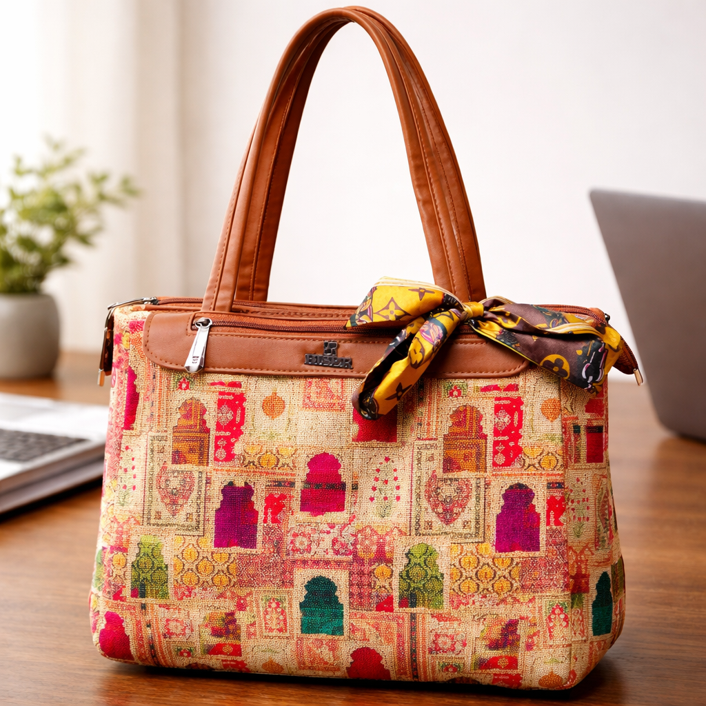 Triple Partition Canvas Handbag (Golden Brown)