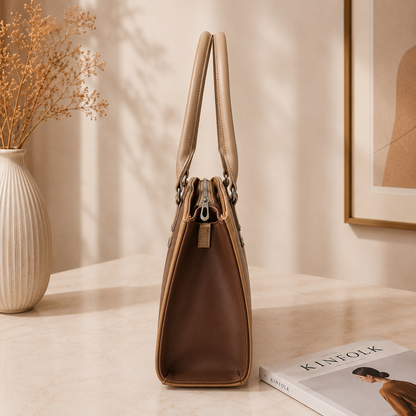 Two Tone Combination Tote Bags (Tan & Beige)