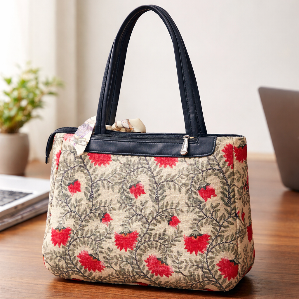 Triple Partition Canvas Handbag (Black)