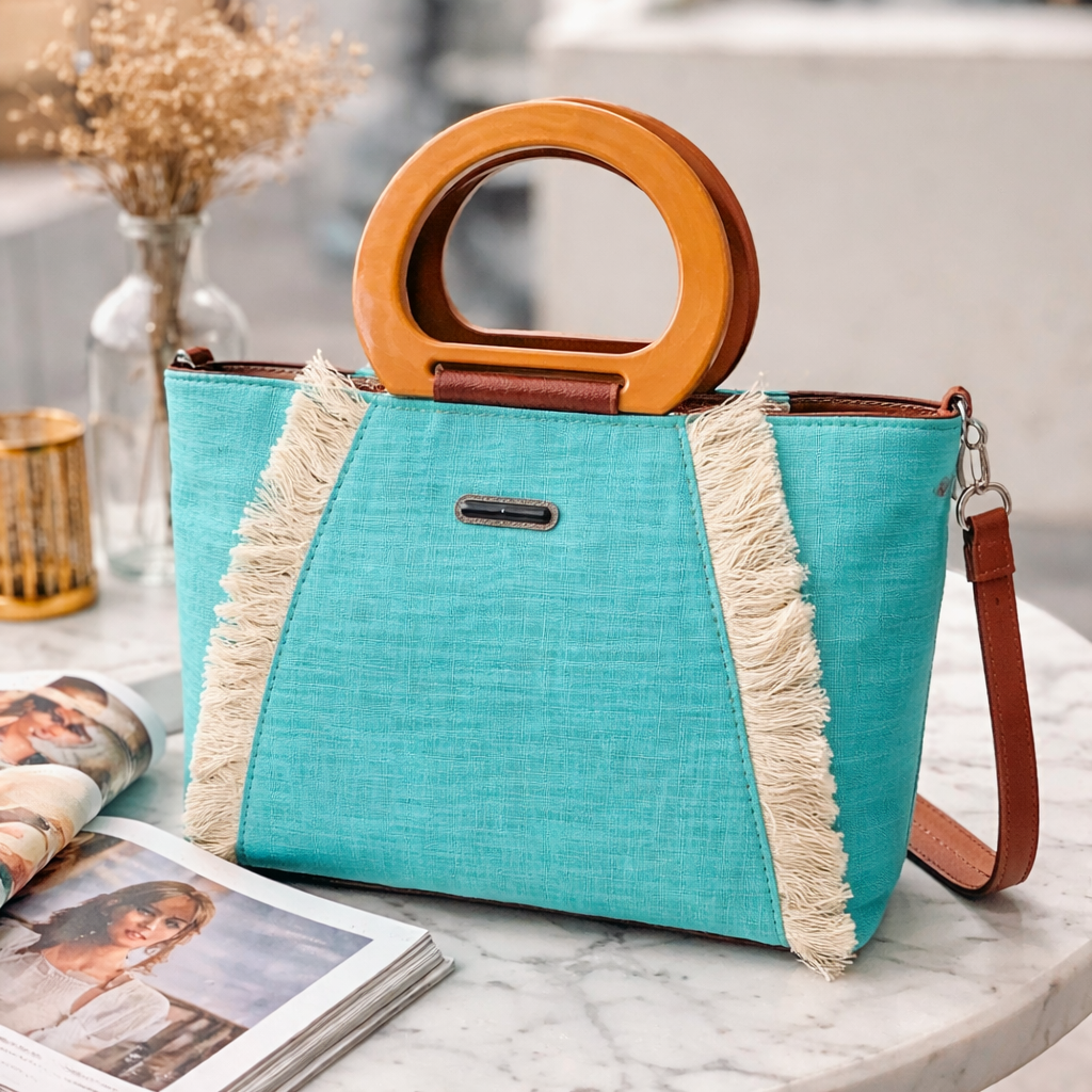 Cloth Handle Sling Bag (Teal)