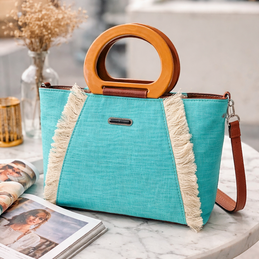 Cloth Handle Sling Bag (Teal)
