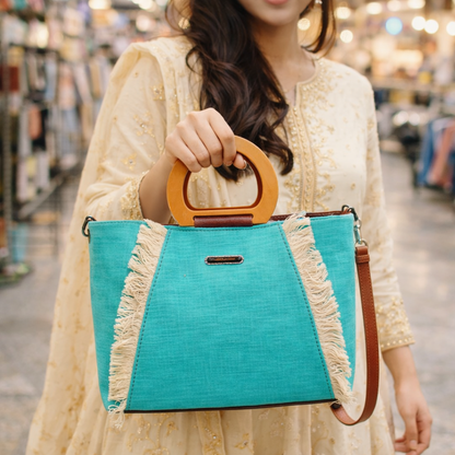 Cloth Handle Sling Bag (Teal)