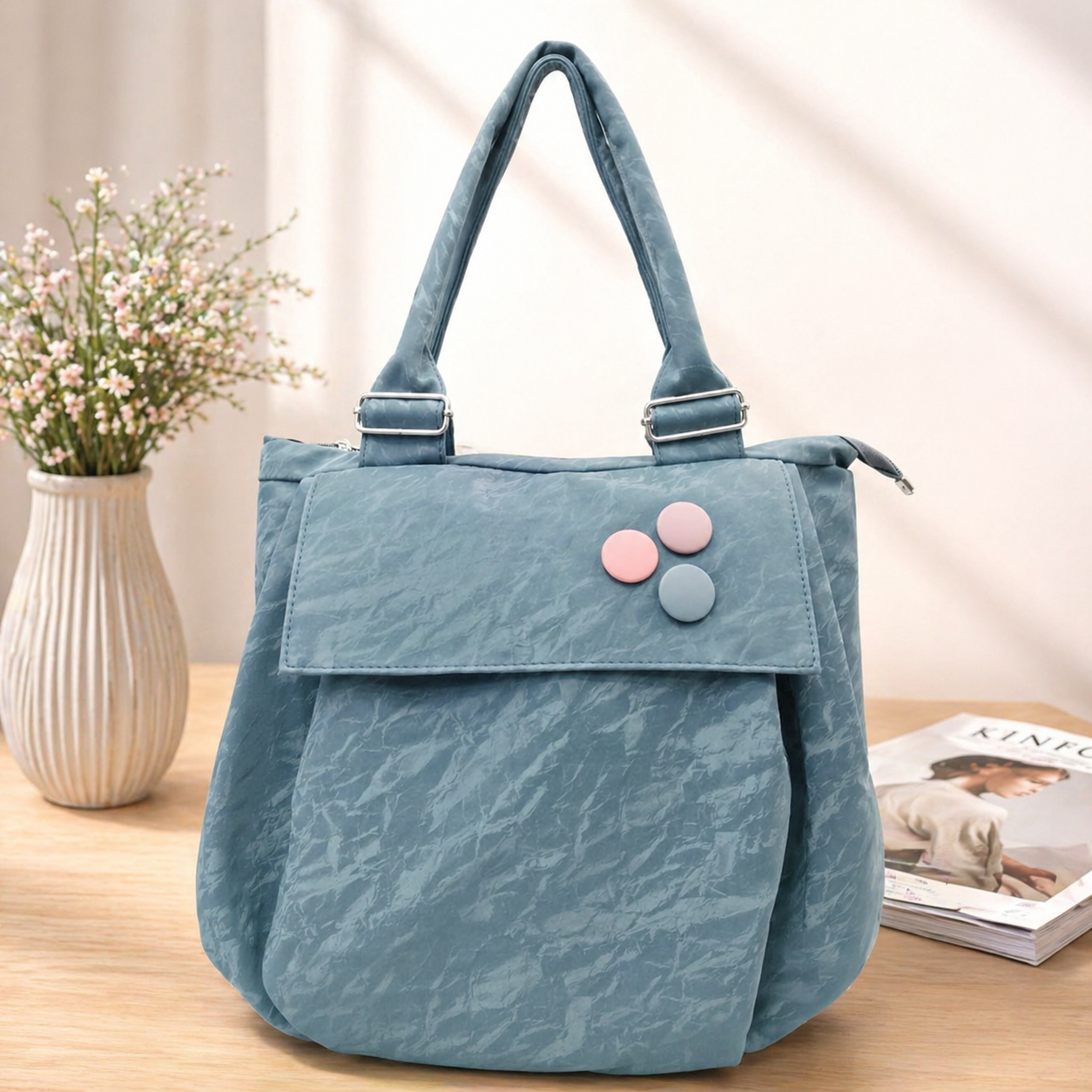 Versatile Round Base Tote Bags (Slate Blue)