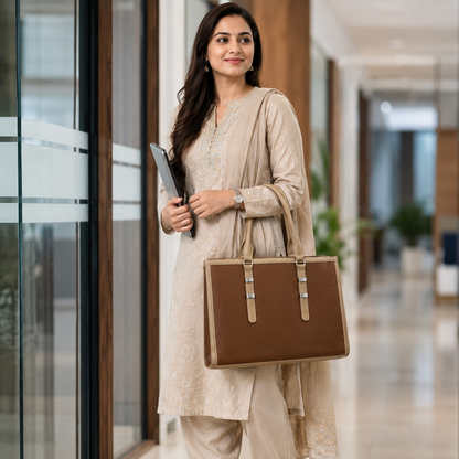 Two Tone Combination Tote Bags (Tan & Beige)