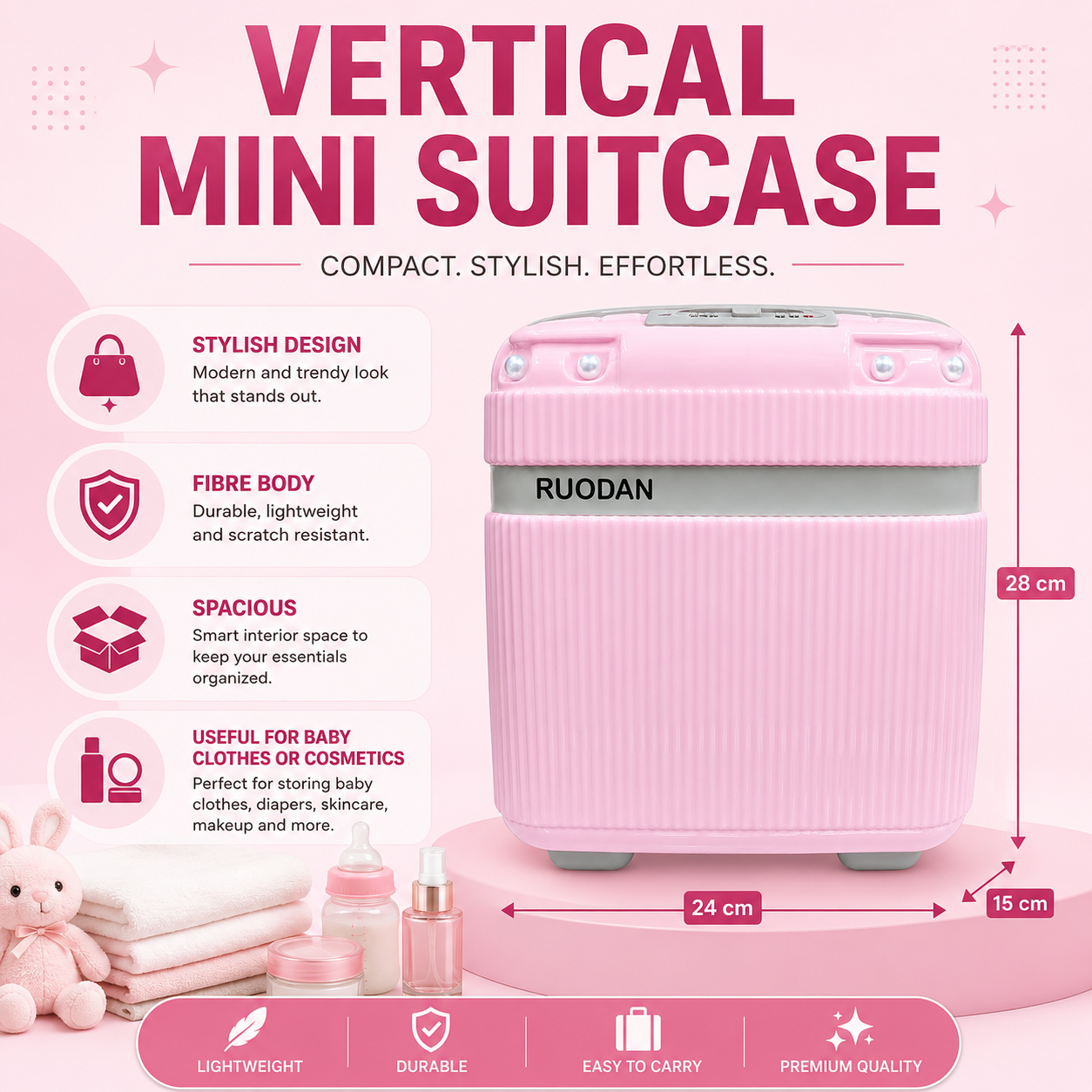 Vertical Mini Suitcase(Pink)