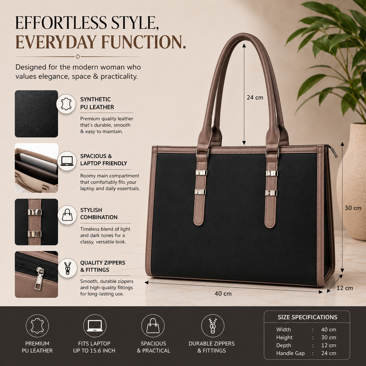 Two Tone Combination Tote Bags (Black)