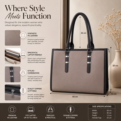 Two Tone Combination Tote Bags (Beige & Black)