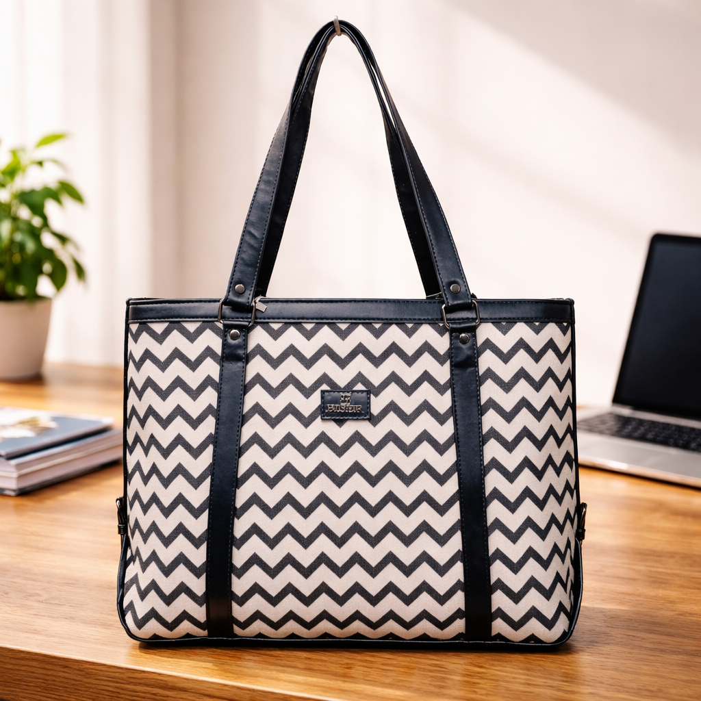 Sleek Laptop Canvas Tote Handbags (Black & White)