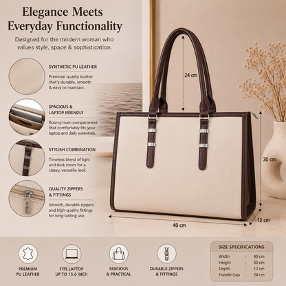 Two Tone Combination Tote Bags (Cream & Brown)