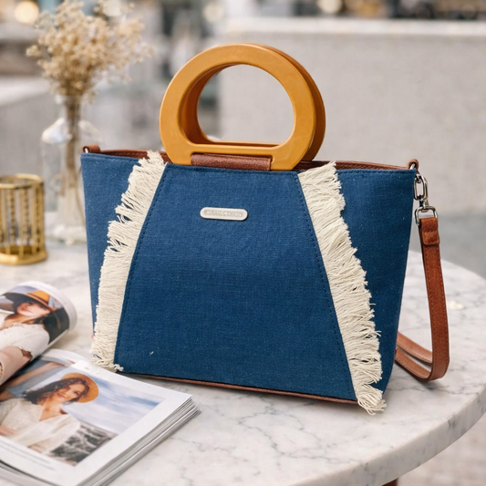 Cloth Handle Sling Bag (Blue)